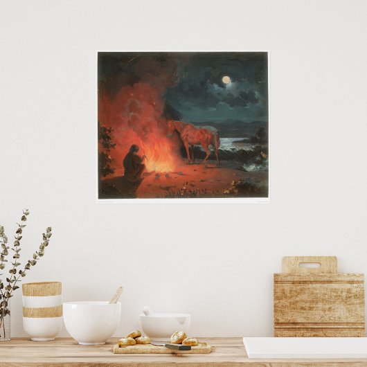 Poster Indien par un feu de camp (0744A) (Cuisine)