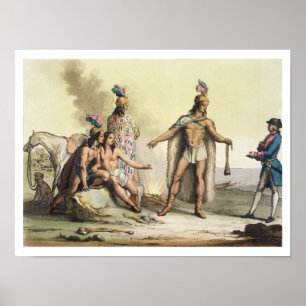 Poster Indiens de Patagonie, Chili, saluant un Européen
