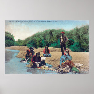 Poster Indiens lavant des vêtements en rivière russe