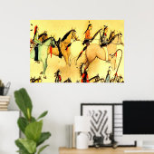 Poster Indiens primitifs Chevaux Folk Art Vintage Dessin (Bureau à domicile)