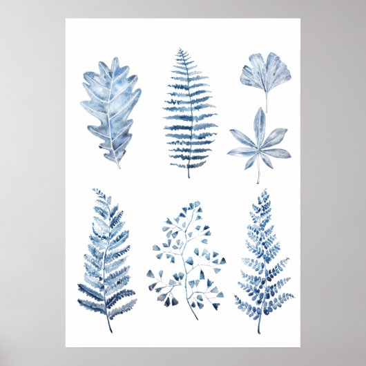 Poster indigo bleu feuille collection aquarelle (Devant)