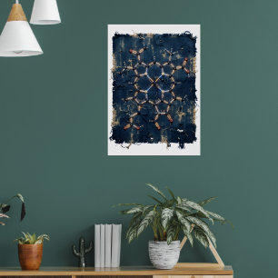 Poster Indigo motif géométrique islamique en étoile Art f