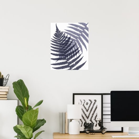 Poster Indigo Navy Blue Tree Fern Imprimer Motif (Bureau à domicile)
