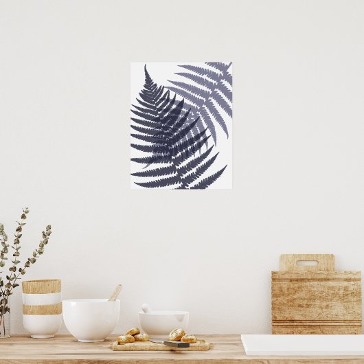 Poster Indigo Navy Blue Tree Fern Imprimer Motif (Cuisine)