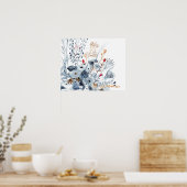 Poster Indigo & Ochre - Fleurs aquarelles (Cuisine)