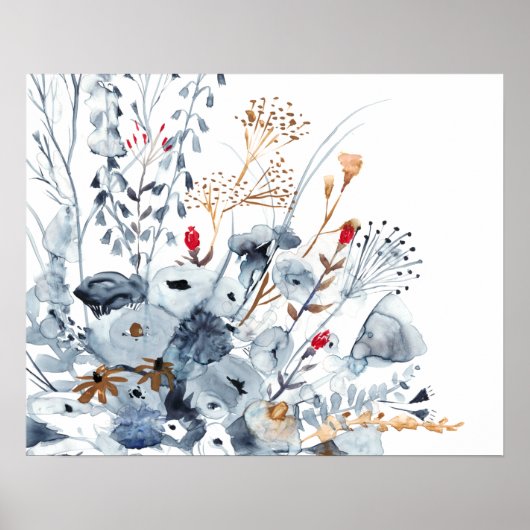 Poster Indigo & Ochre - Fleurs aquarelles (Devant)