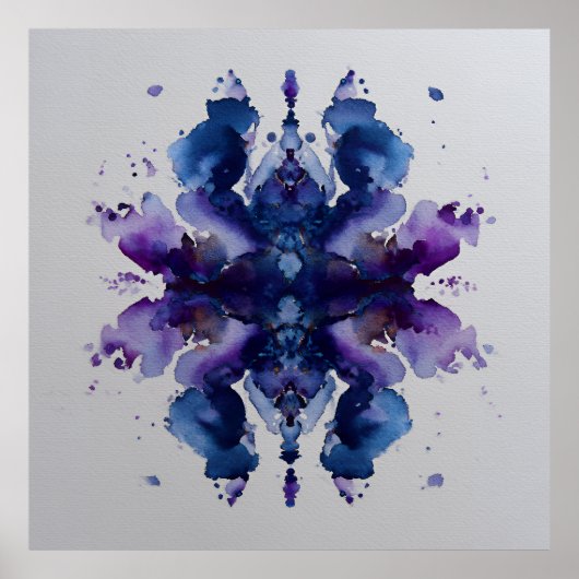 Poster Indigo Violet Symmetrical Watercolor Mandala (Devant)