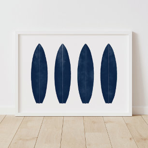 Poster Indigo Watercolor Surfboards Beach Nursery Decor
