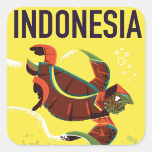 Poster Indonesië Vintage Travel Print Vierkante Sticker
