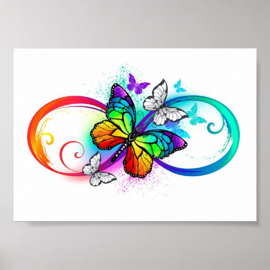 Poster Infini lumineux avec papillon arc-en-ciel (Devant)