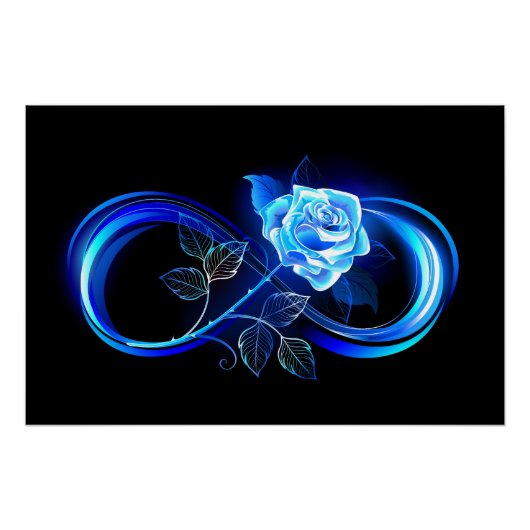 Poster Infini lumineux avec rose bleue (Devant)