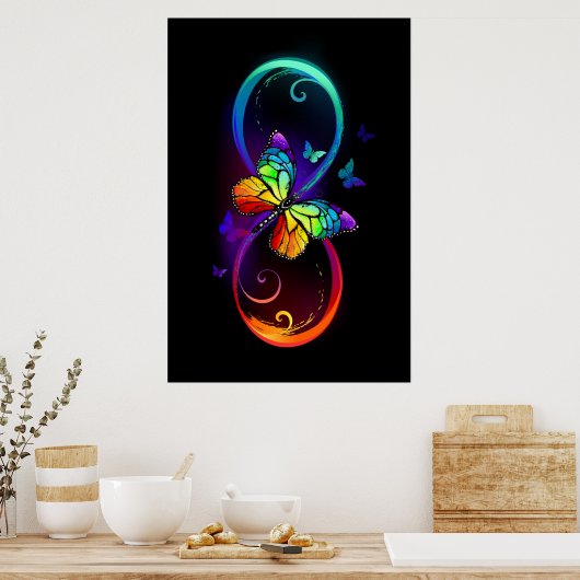 Poster Infini vibrant avec papillon arc-en-ciel sur noir (Cuisine)