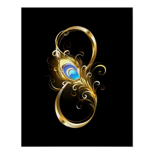 Poster Infinité avec plume de paon doré (Devant)