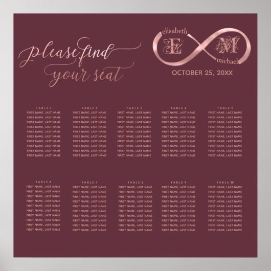 Poster Infinity rose or romantique monogramme calligraphi (Devant)