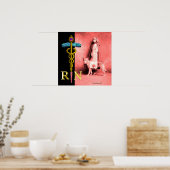 Poster INFIRMER ET SECOURIR DOG /Gold Caduceus RN Emblem (Cuisine)