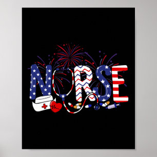 Poster Infirmière américaine 4 juillet Infirmière Stethos