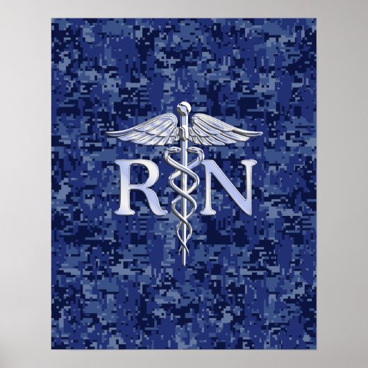 Poster Infirmière autorisée RN Caduceus sur Camo bleu de (Devant)