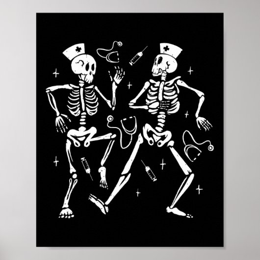 Poster Infirmière Danser Squelette Halloween Squelette Co (Devant)