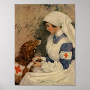Poster Infirmière de guerre avec Golden Retriever 1917 WW