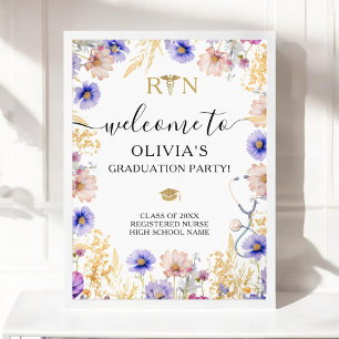 Poster Infirmière de la RN Fleurs sauvages de la fête de