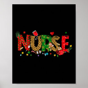 Poster Infirmière de Noël Coquette Arc Stéthoscope Urgenc