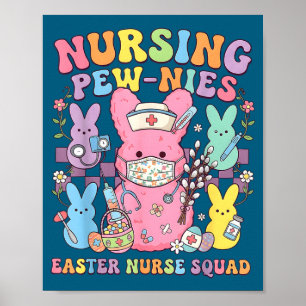 Poster Infirmière de Pâques rétro lapin équipe de soins i