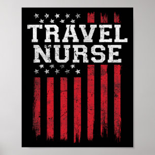 Poster Infirmière de voyage Drapeau américain Patriot amé