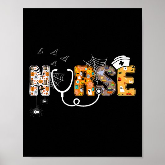 Poster Infirmière d'Halloween avec Citrouille Boo Spider (Devant)