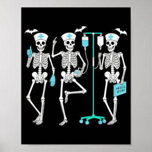 Poster Infirmière d'Halloween squelette infirmier soins d