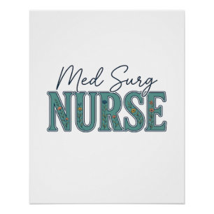 Poster Infirmière en médecine chirurgicale dessin floral