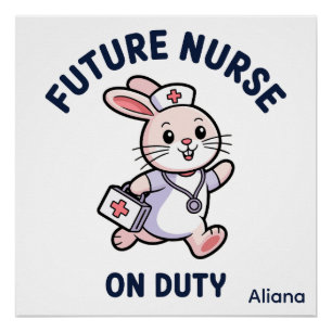 Poster Infirmière future en service graphique de lapin mi