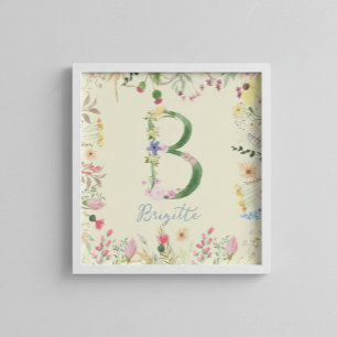 Poster Infirmière initiale de l'alphabet floral personnal