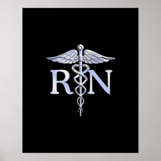 Poster Infirmière inscrite RN Silver Caduceus en noir (Devant)