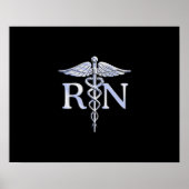 Poster Infirmière inscrite RN Silver Caduceus en noir (Devant)