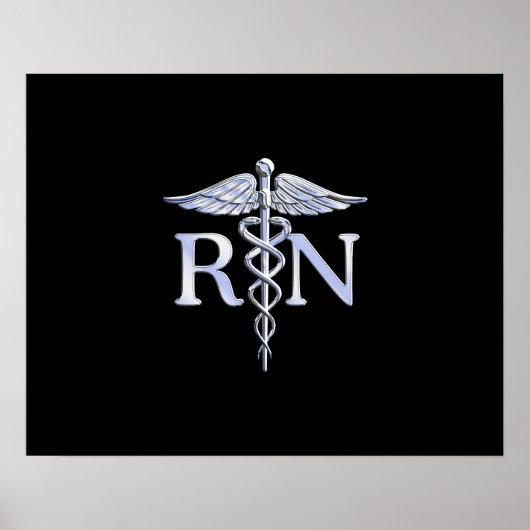 Poster Infirmière inscrite RN Silver Caduceus en noir (Devant)
