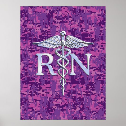 Poster Infirmière inscrite RN Silver Caduceus sur Camo Ro (Devant)