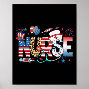 Poster Infirmière patriotique 4 juillet drapeau américain
