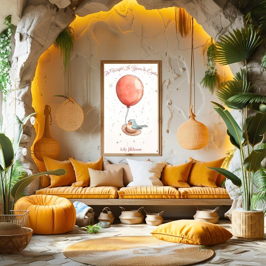 Poster Infirmière personnalisée - Oiseau avec ballon roug