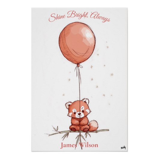Poster Infirmière personnalisée - Panda rouge et ballon r (Devant)