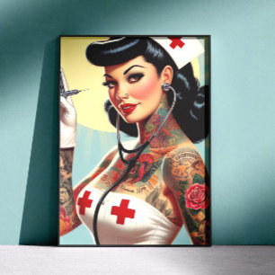 Poster Infirmière Pin-up Tatouée Vintage
