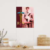 Poster INFIRMIÈRE RÉTRO et Emblème Caducée NR Or (Cuisine)