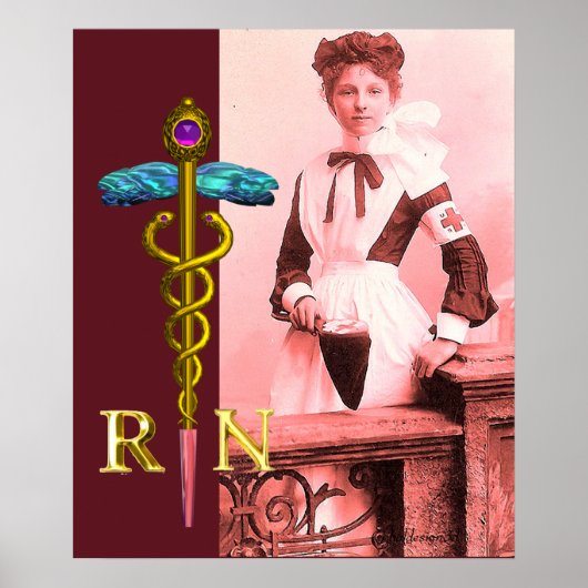 Poster INFIRMIÈRE RÉTRO et Emblème Caducée NR Or (Devant)