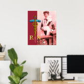 Poster INFIRMIÈRE RÉTRO et Emblème Caducée NR Or (Bureau à domicile)