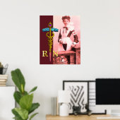 Poster Infirmière Rétro et Emblème NR Caducée d'Or (Bureau à domicile)