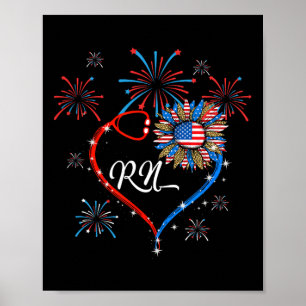 Poster Infirmière Rn Patriotique 4 juillet Drapeau Améric