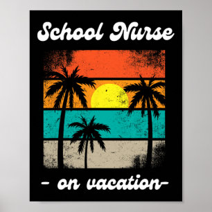 Poster Infirmière scolaire en vacances plage palmiers cro