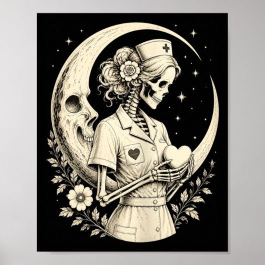 Poster Infirmière squelette gothique (Devant)
