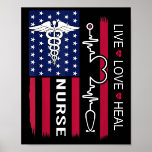 Poster Infirmière Stéthoscope Battement de coeur Drapeau