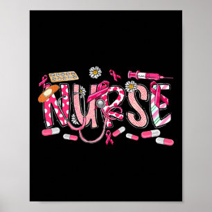 Poster Infirmière stéthoscope rose Médicale cancer du sei