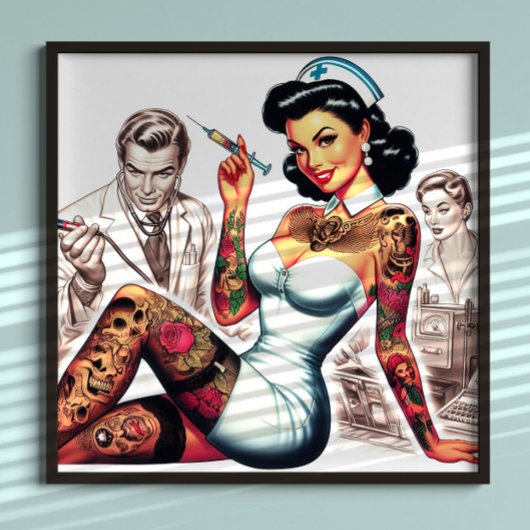Poster Infirmière tatouée pin-up